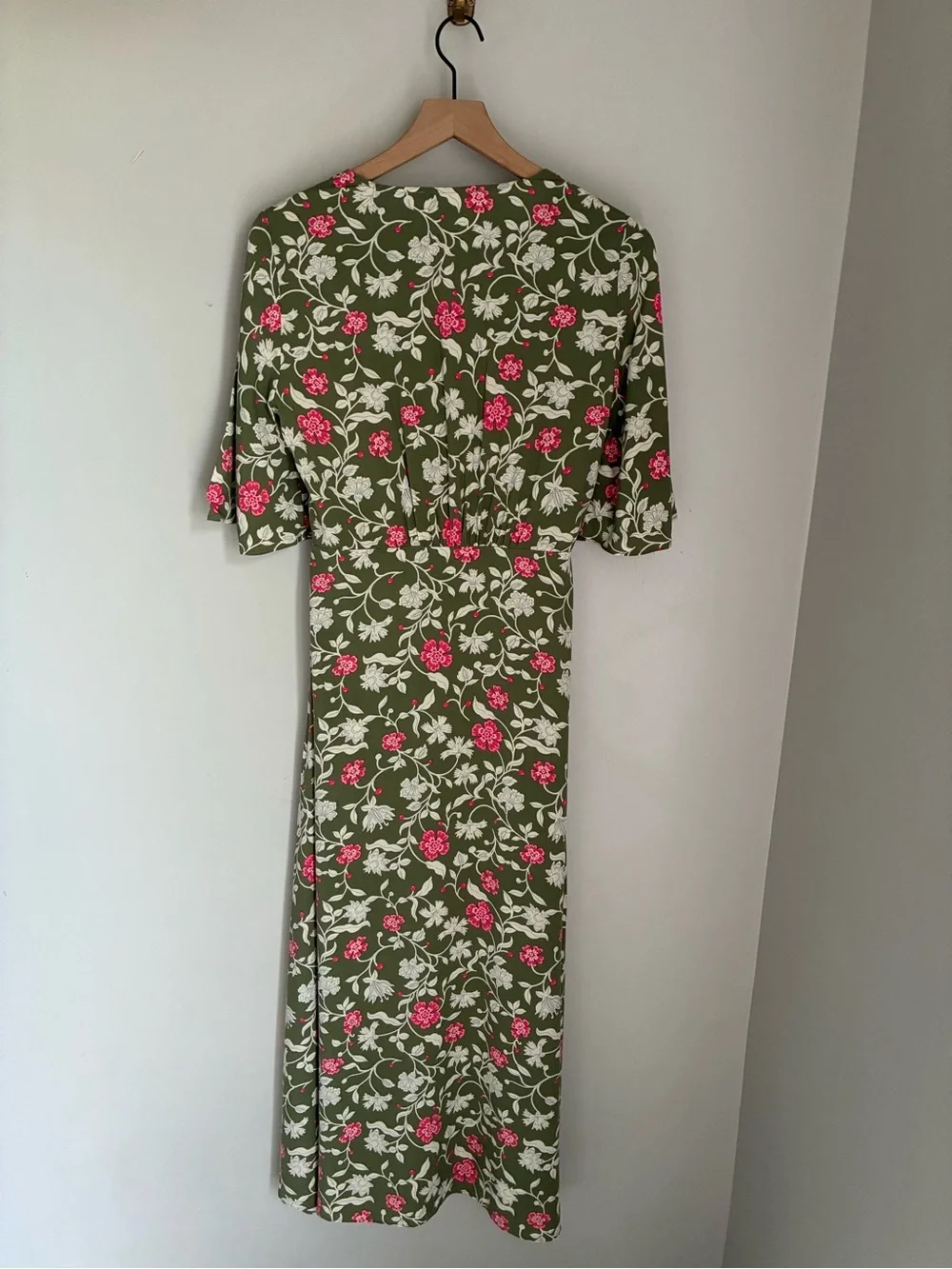 Mango Green Floral Euro Summer Midi Dress Size 4 - Picture 9 of 10